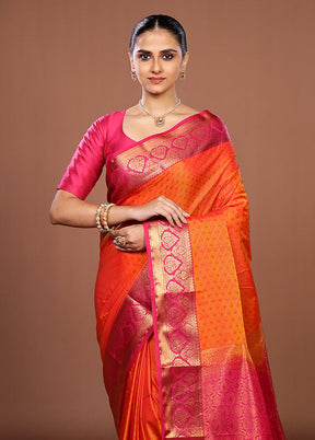 Yellow Kanjivaram Silk Saree With Blouse Piece