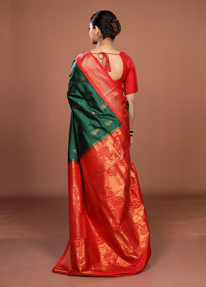 Green Kanjivaram Silk Saree With Blouse Piece