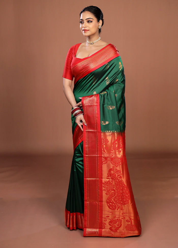 Green Kanjivaram Silk Saree With Blouse Piece