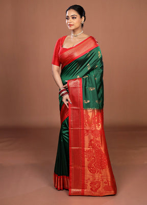 Green Kanjivaram Silk Saree With Blouse Piece