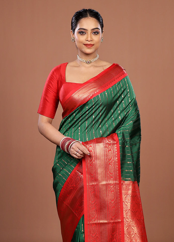 Green Kanjivaram Silk Saree With Blouse Piece