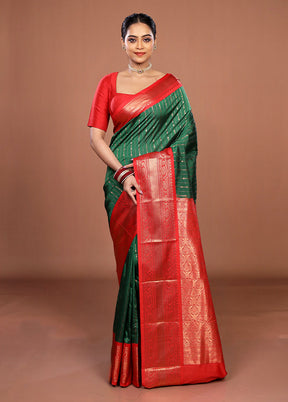 Green Kanjivaram Silk Saree With Blouse Piece