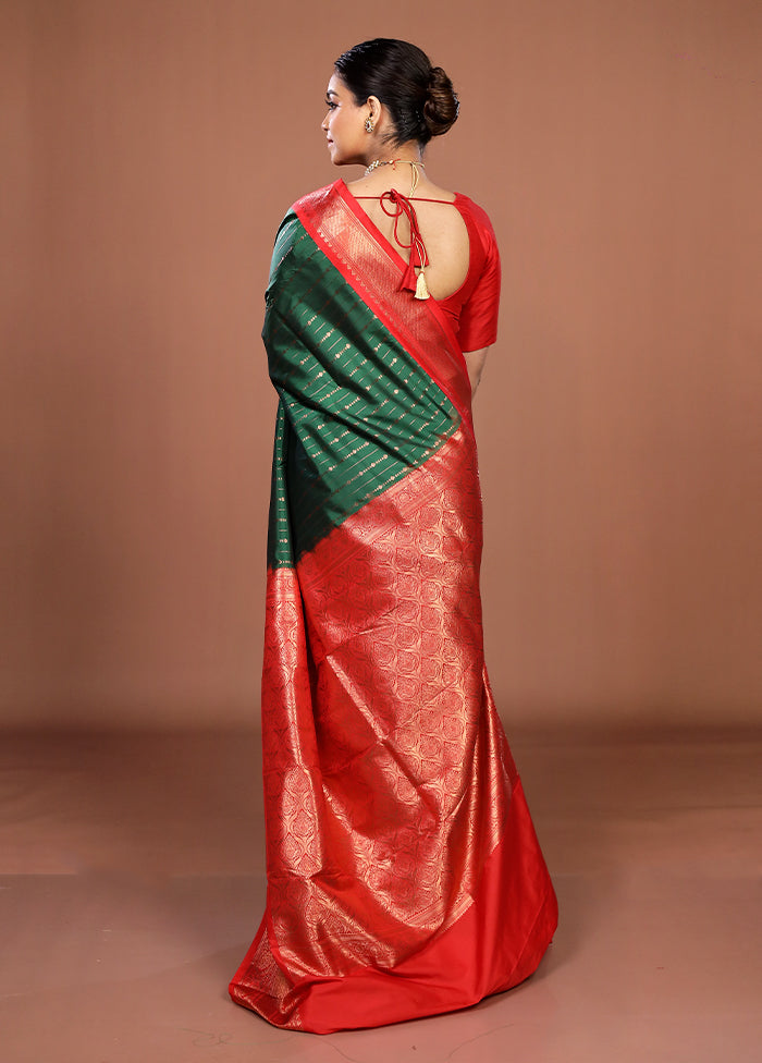 Green Kanjivaram Silk Saree With Blouse Piece
