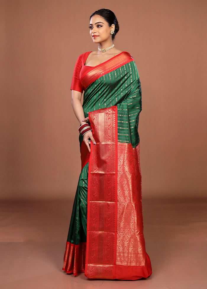 Green Kanjivaram Silk Saree With Blouse Piece