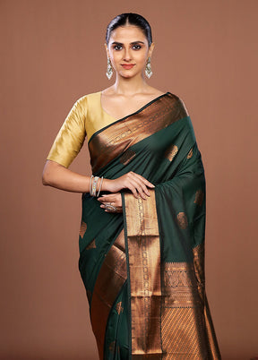 Green Kanjivaram Silk Saree With Blouse Piece