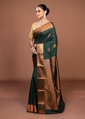 Green Kanjivaram Silk Saree With Blouse Piece