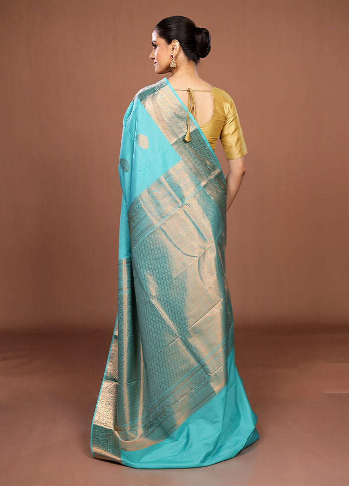 Blue Kanjivaram Silk Saree With Blouse Piece