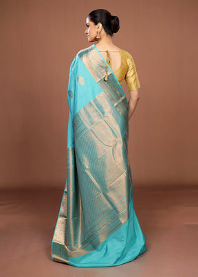 Blue Kanjivaram Silk Saree With Blouse Piece