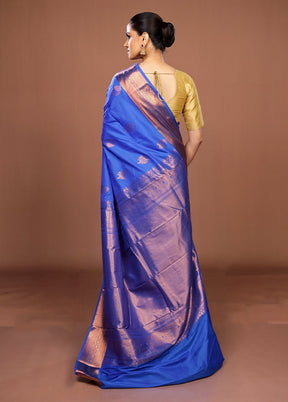 Blue Kanjivaram Silk Saree With Blouse Piece