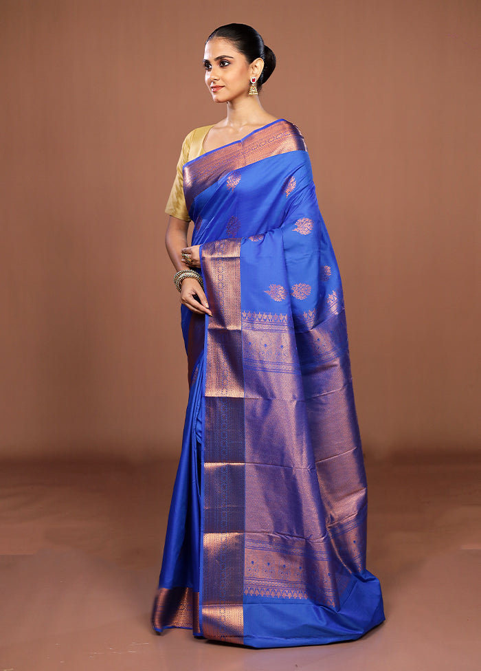 Blue Kanjivaram Silk Saree With Blouse Piece