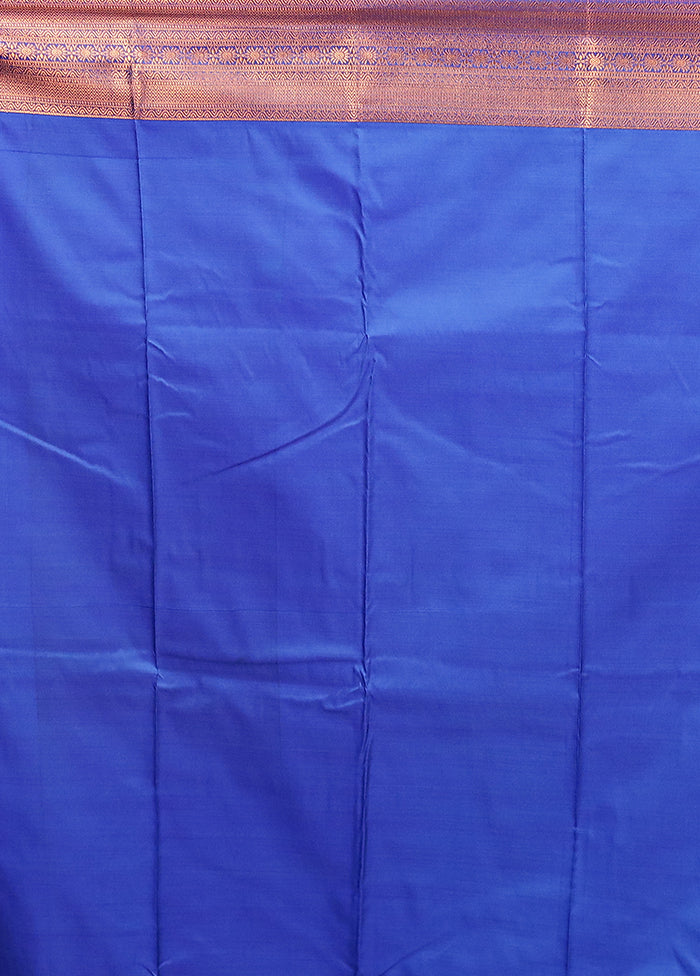 Blue Kanjivaram Silk Saree With Blouse Piece