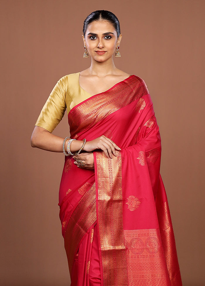 Pink Kanjivaram Silk Saree With Blouse Piece
