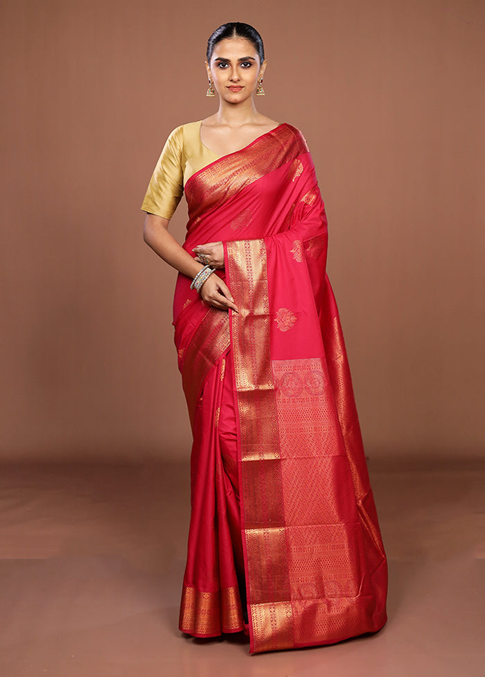 Pink Kanjivaram Silk Saree With Blouse Piece