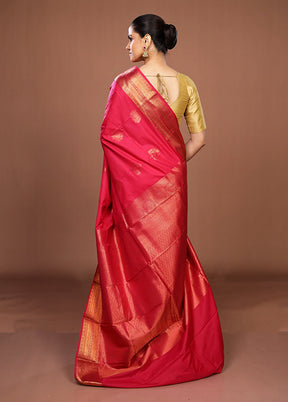 Pink Kanjivaram Silk Saree With Blouse Piece