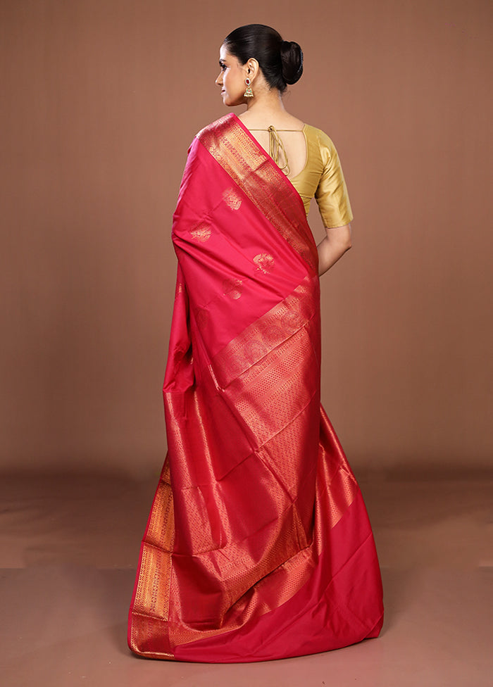 Pink Kanjivaram Silk Saree With Blouse Piece