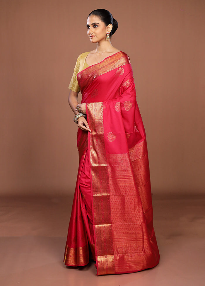 Pink Kanjivaram Silk Saree With Blouse Piece