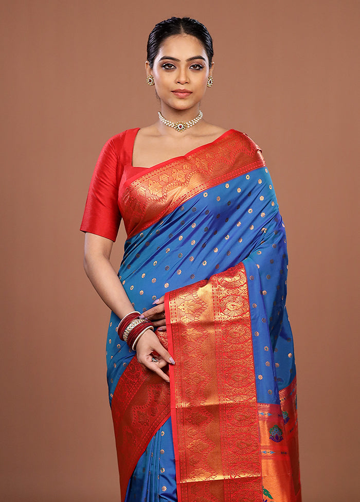 Blue Kanjivaram Silk Saree With Blouse Piece