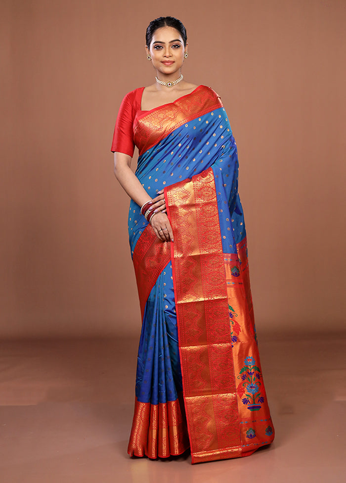 Blue Kanjivaram Silk Saree With Blouse Piece