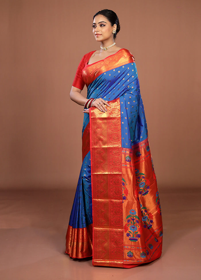 Blue Kanjivaram Silk Saree With Blouse Piece