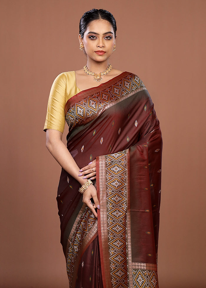 Maroon Dupion Silk Saree With Blouse Piece