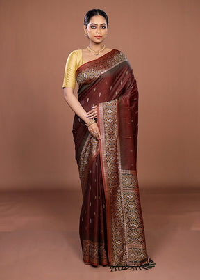 Maroon Dupion Silk Saree With Blouse Piece