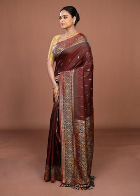 Maroon Dupion Silk Saree With Blouse Piece