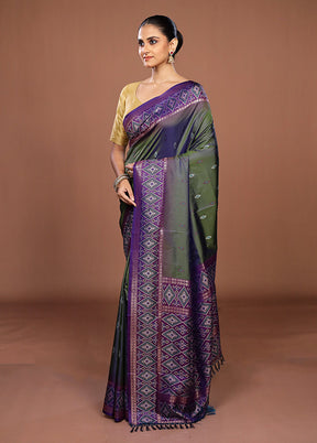 Green Dupion Silk Saree With Blouse Piece