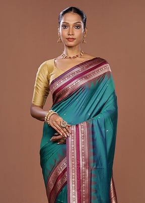 Green Dupion Silk Saree With Blouse Piece