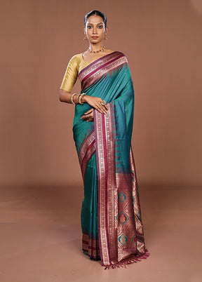 Green Dupion Silk Saree With Blouse Piece