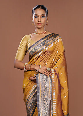 Yellow Dupion Silk Saree With Blouse Piece