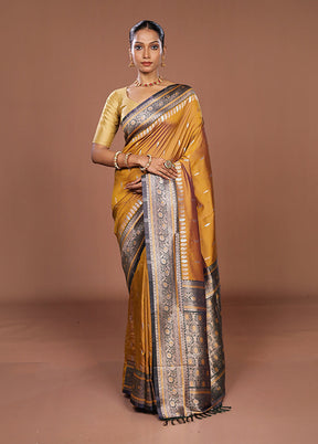 Yellow Dupion Silk Saree With Blouse Piece