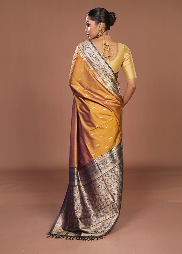 Yellow Dupion Silk Saree With Blouse Piece