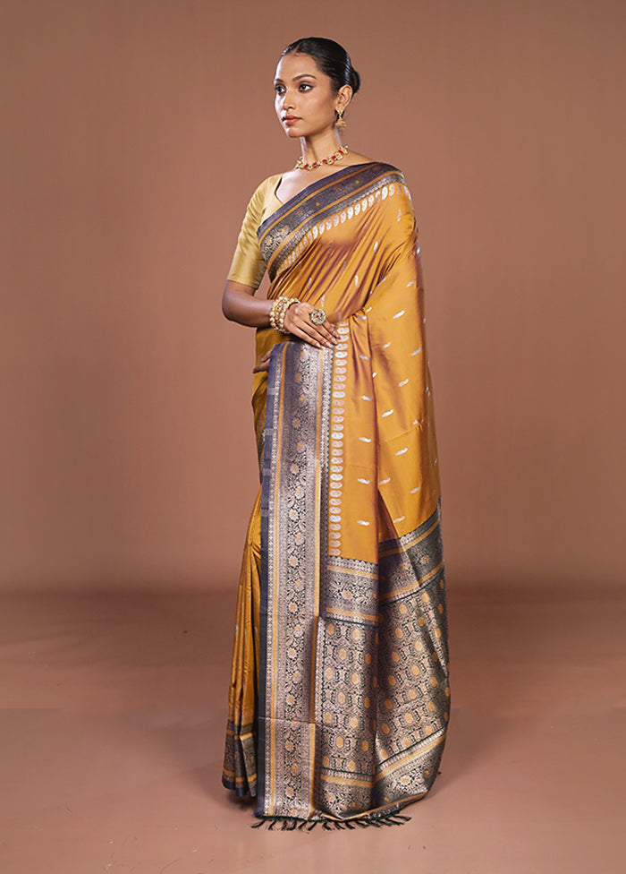 Yellow Dupion Silk Saree With Blouse Piece