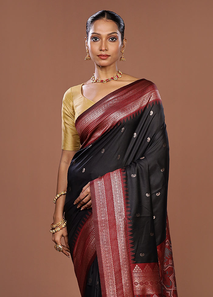 Black Dupion Silk Saree With Blouse Piece