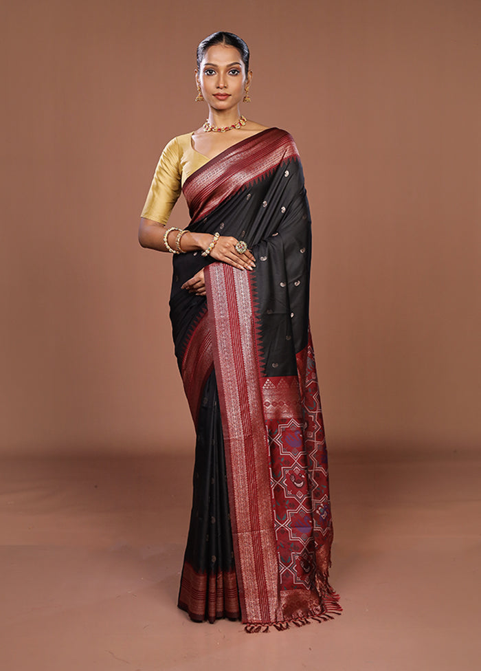 Black Dupion Silk Saree With Blouse Piece