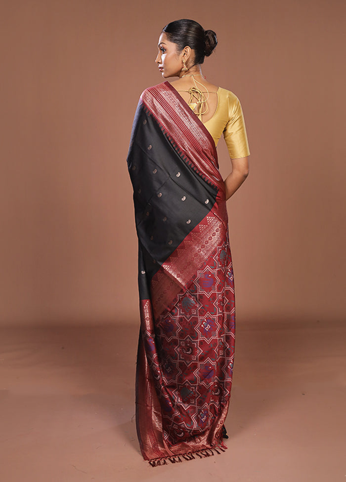 Black Dupion Silk Saree With Blouse Piece