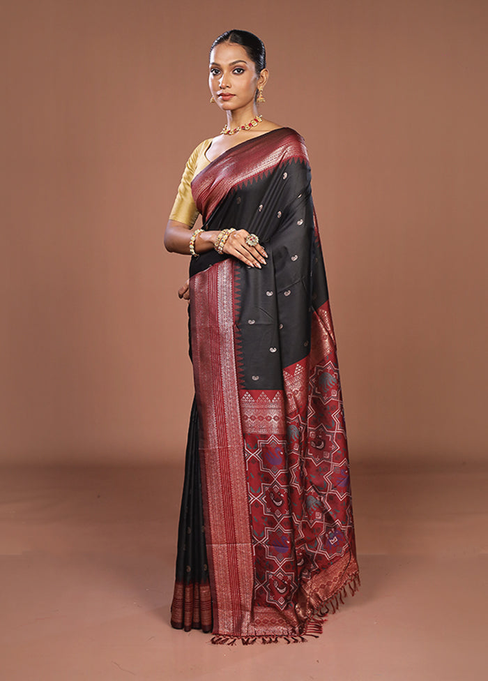 Black Dupion Silk Saree With Blouse Piece