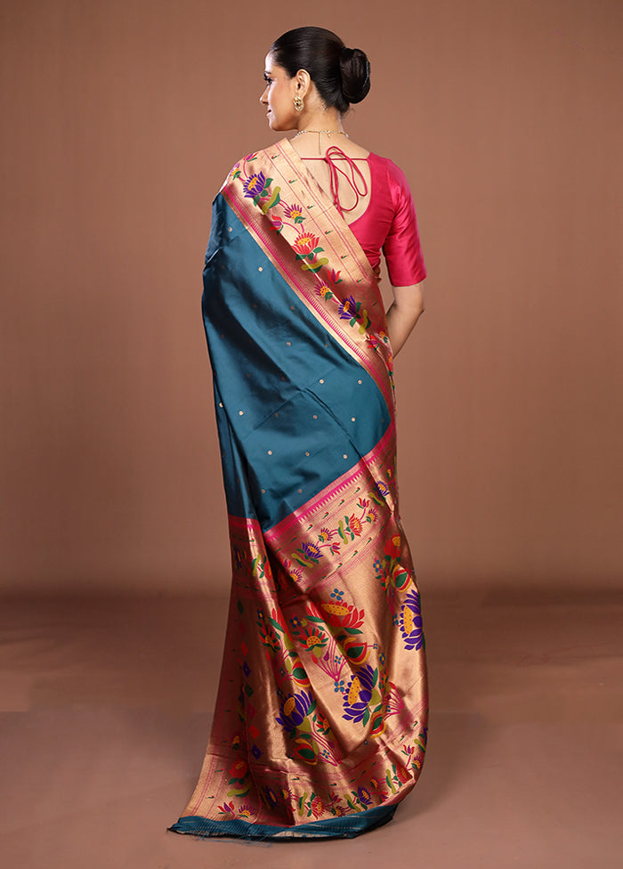 Blue Dupion Silk Saree With Blouse Piece