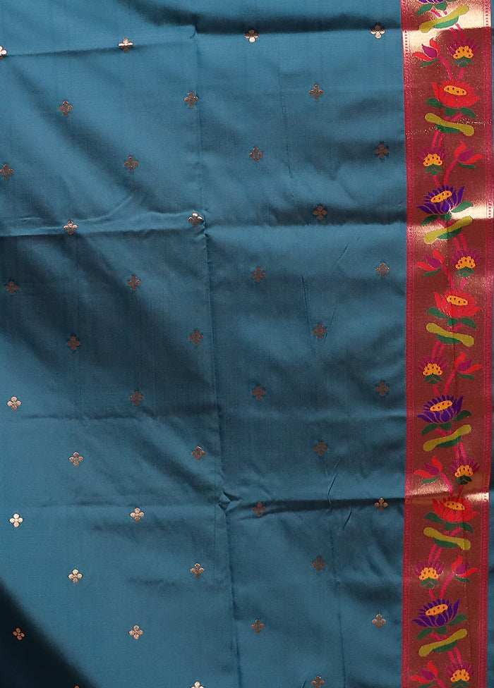 Blue Dupion Silk Saree With Blouse Piece