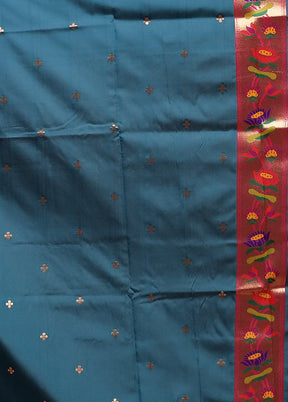 Blue Dupion Silk Saree With Blouse Piece