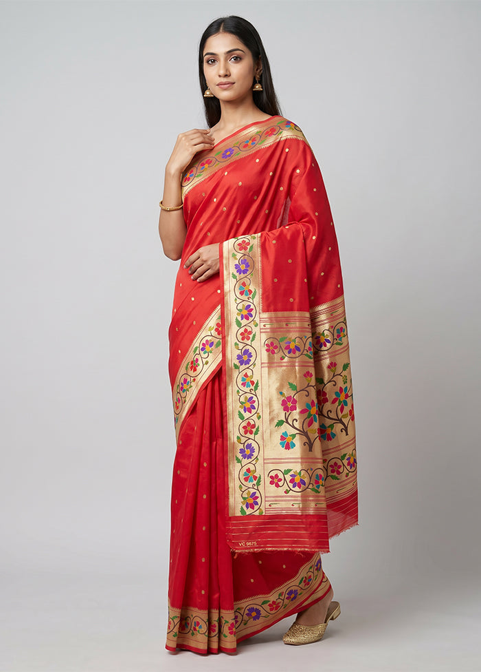 Red Dupion Silk Saree With Blouse Piece