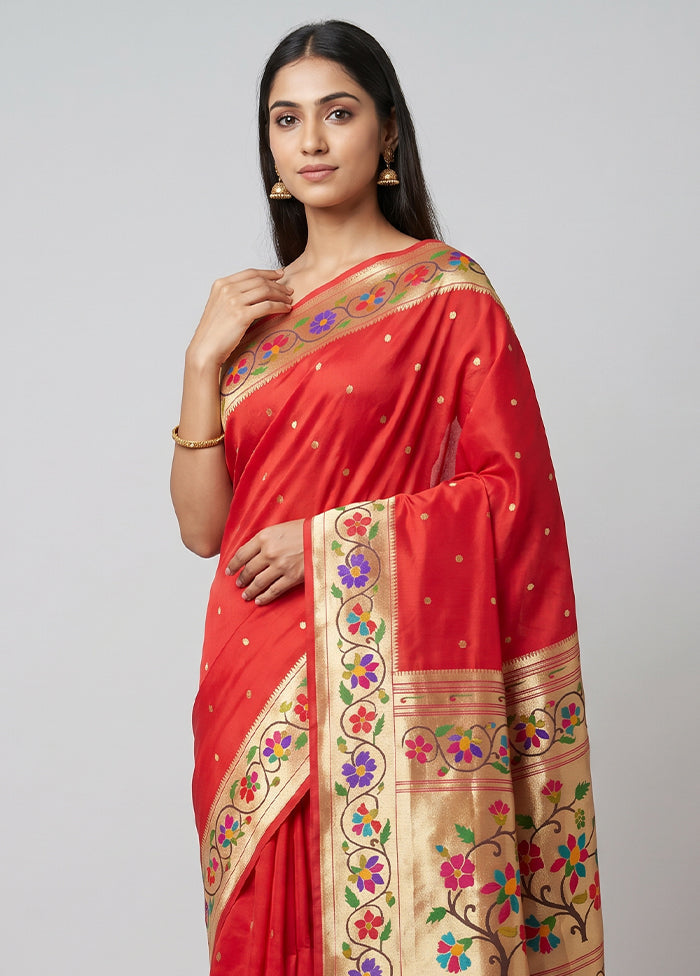 Red Dupion Silk Saree With Blouse Piece