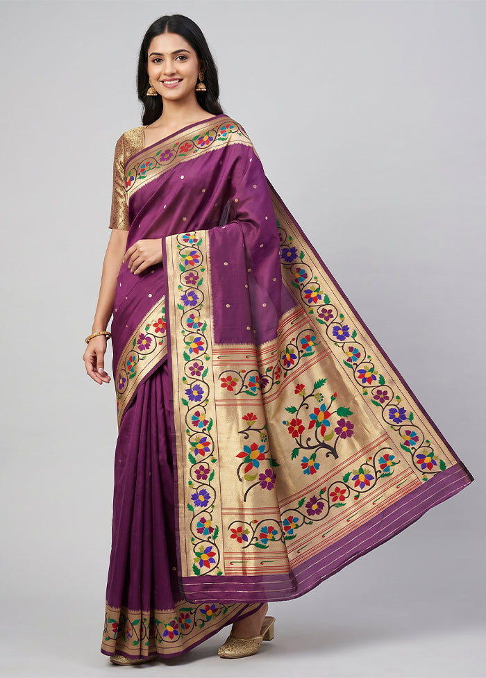 Purple Dupion Silk Saree With Blouse Piece