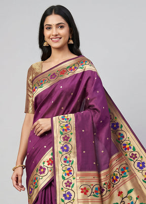Purple Dupion Silk Saree With Blouse Piece