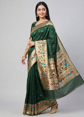 Green Dupion Silk Saree With Blouse Piece