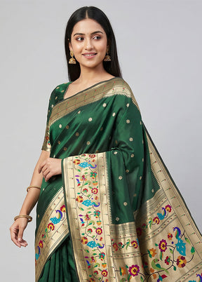 Green Dupion Silk Saree With Blouse Piece