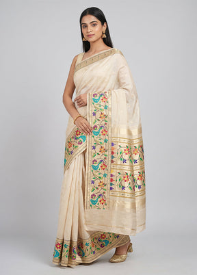 Cream Dupion Silk Saree With Blouse Piece