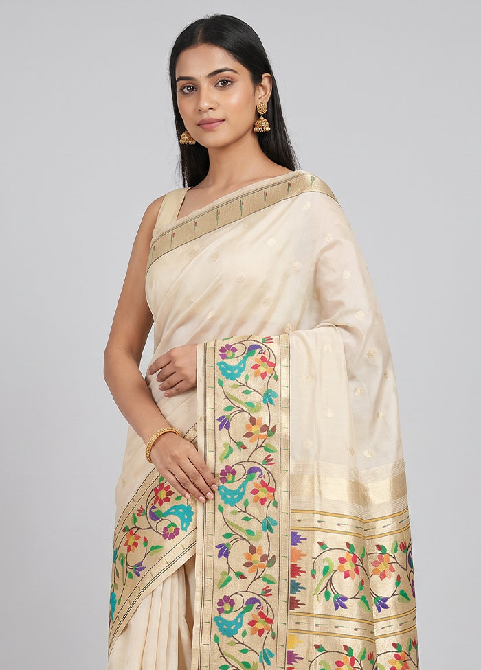 Cream Dupion Silk Saree With Blouse Piece