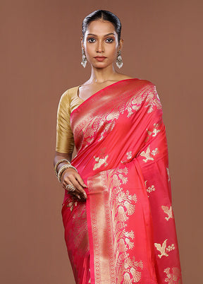 Pink Dupion Silk Saree With Blouse Piece