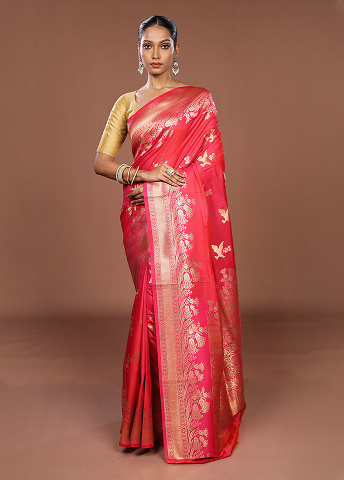 Pink Dupion Silk Saree With Blouse Piece